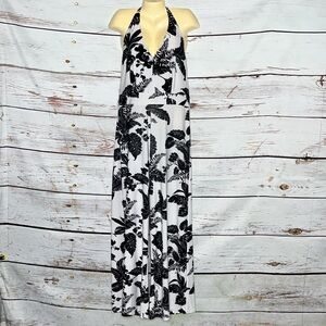 New York & Company Black and White Halter Maxi Jumpsuit